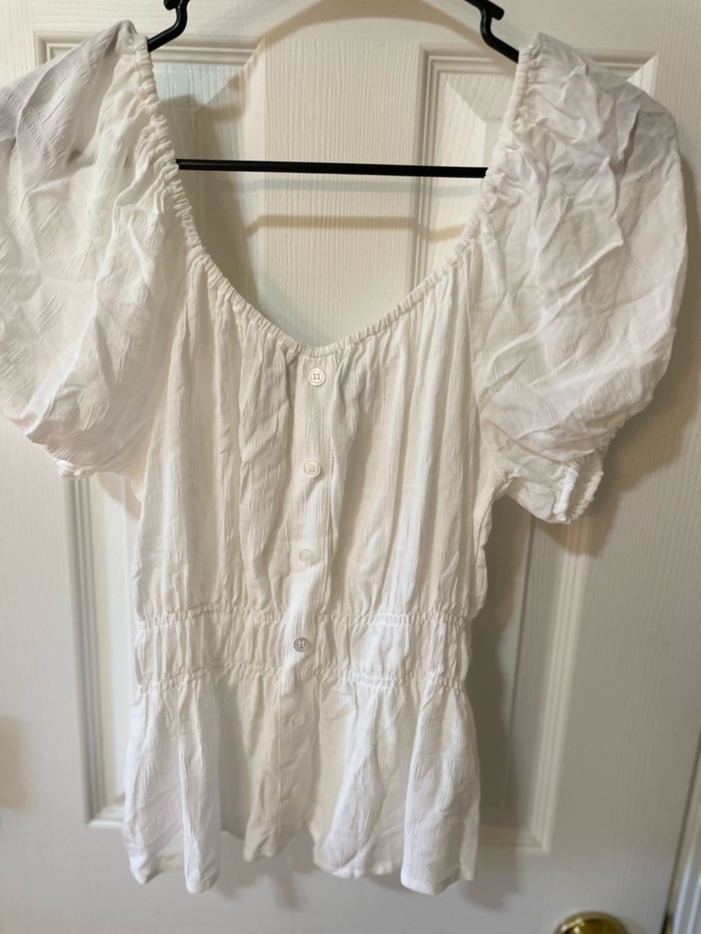 Sanctuary White Peasant Blouse XS Puff Sleeve Smocked Cottage